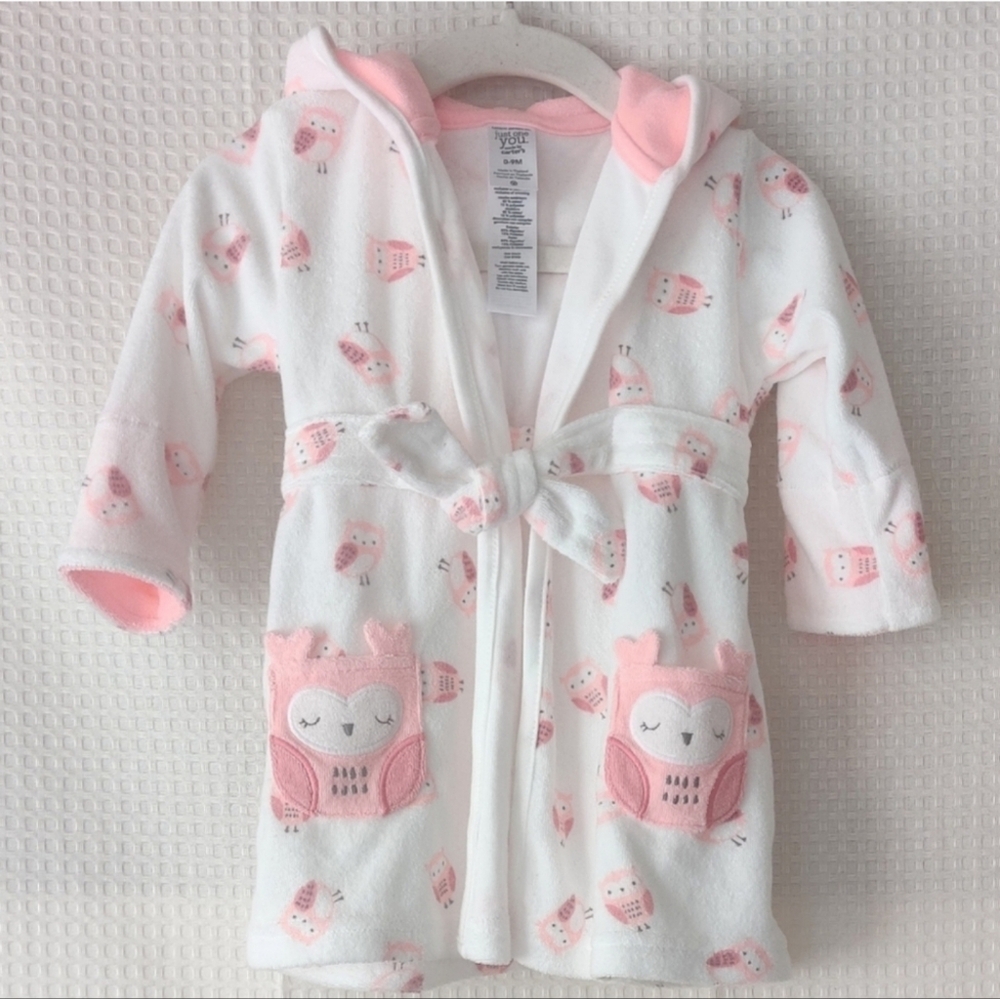 Just One You made by Carter's White/Pink Owl Baby Robe Size 0-9 mo.